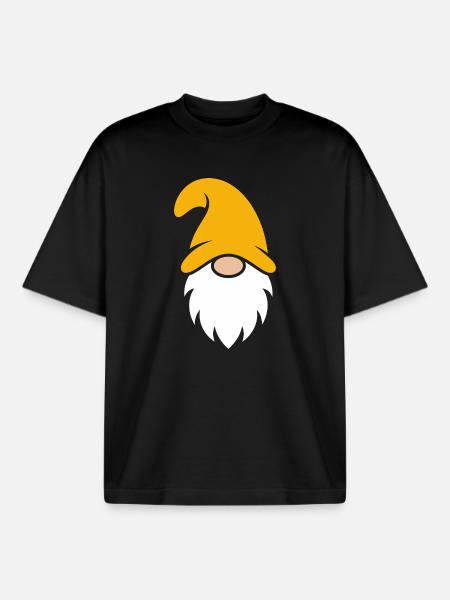 Orange Hat Gnome Illustration - Boxy Heavyweight Unisex Organic T-Shirt by Stanley/Stella - black