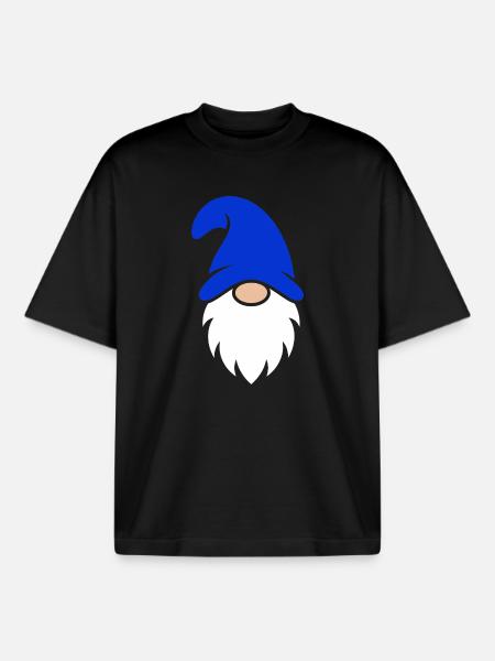 Blue Bearded Gnome Charm - Boxy Heavyweight Unisex Organic T-Shirt by Stanley/Stella - black