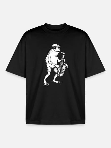 Saxophoniste Jazz Frog - T-shirt unisexe boxy épais biologique Stanley/Stella - noir