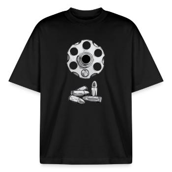 Bullet Turret Pattern - Boxy Heavyweight Unisex Organic T-Shirt by Stanley/Stella - black - Front - AI Model Male 185 light (185cm) & AI Model Female 172 dark (172cm)