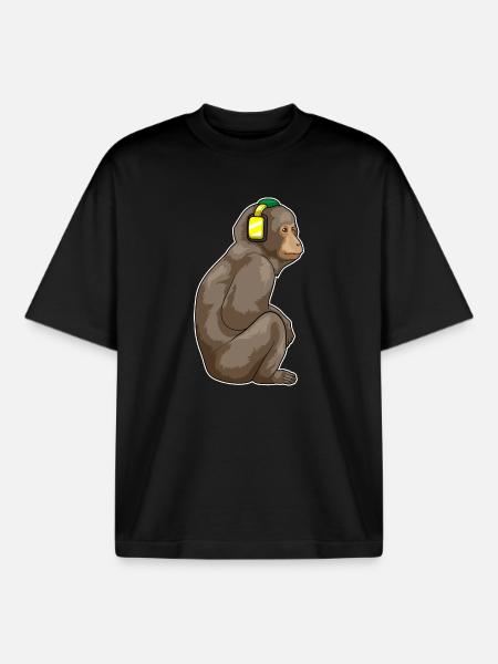 Monkey Headphone Music - Boxy Heavyweight Unisex Organic T-Shirt by Stanley/Stella - black