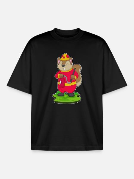 Pompier Squirrel Extincteur Brigade - T-shirt unisexe boxy épais biologique Stanley/Stella - noir