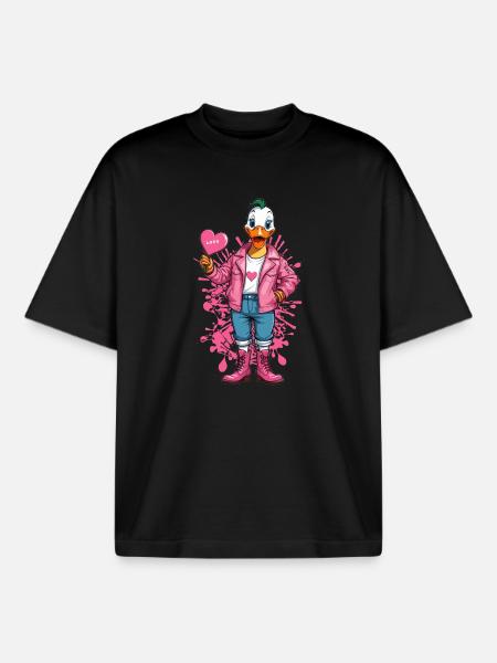 Punk duck with heart - Boxy Heavyweight Unisex Organic T-Shirt by Stanley/Stella - black