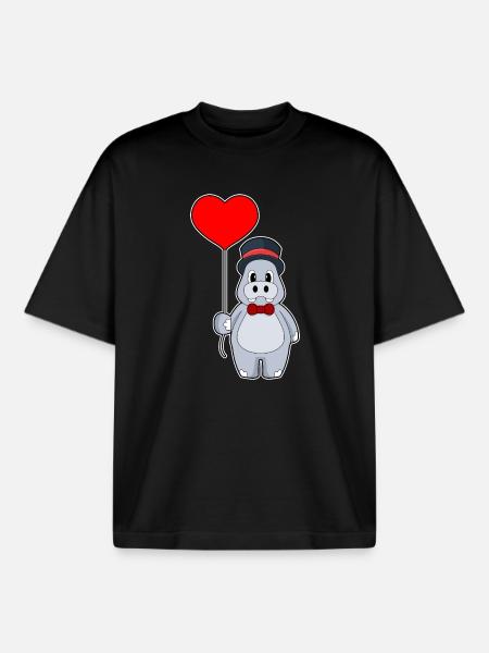 Hippopotamus Groom Balloon Wedding - Boxy Heavyweight Unisex Organic T-Shirt by Stanley/Stella - black