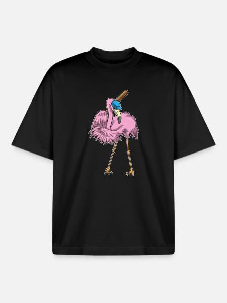 Flamingo Baseball Baseball Bat - Boxy Heavyweight Unisex Organic T-Shirt by Stanley/Stella - black