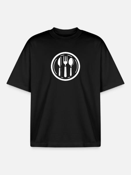Cutlery Knife Fork Spoon - Boxy Heavyweight Unisex Organic T-Shirt by Stanley/Stella - black
