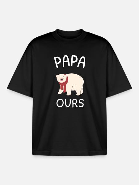 Papa Ours Écharpe Rouge - T-shirt unisexe boxy épais biologique Stanley/Stella - noir