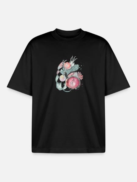 Blumenmeer Wellenkunst - Boxy Heavyweight Unisex Organic T-Shirt von Stanley/Stella - Schwarz