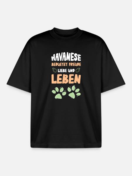 Havanese Love and Life Cheerful - Boxy Heavyweight Unisex Organic T-Shirt by Stanley/Stella - black