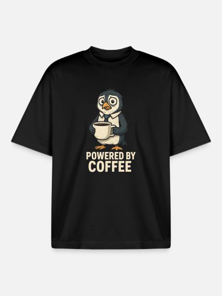 Coffee penguin with style - Boxy Heavyweight Unisex Organic T-Shirt by Stanley/Stella - black