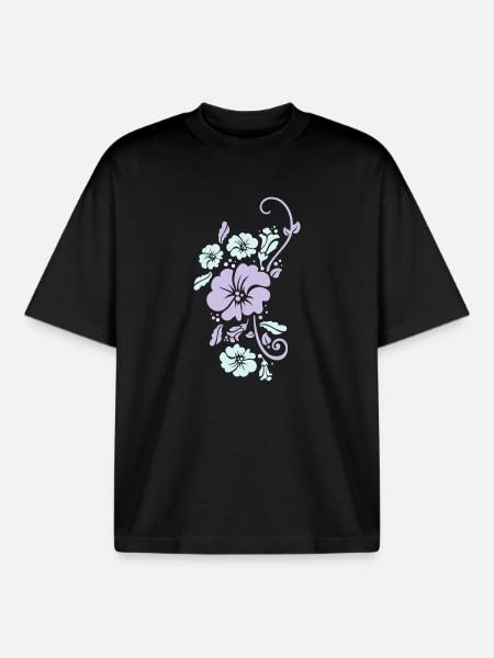 floral - Boxy Heavyweight Unisex Organic T-Shirt by Stanley/Stella - black
