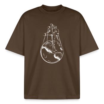 world hand earth puppet player Puppeteer - Boxy Heavyweight Unisex Organic T-Shirt by Stanley/Stella - mocha - Front - AI Model Male 185 light (185cm) & AI Model Female 172 dark (172cm)