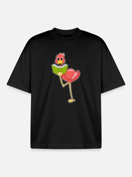 Flamingo Nerd Buch  - Boxy Heavyweight Unisex Organic T-Shirt von Stanley/Stella - Schwarz