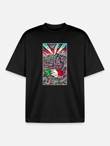 Sicily Italy art design - Boxy Heavyweight Unisex Organic T-Shirt by Stanley/Stella - black