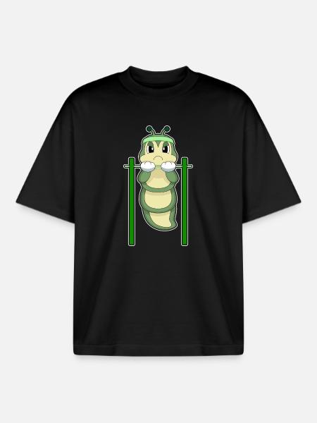Caterpillar Bodybuilder Pull-ups Bodybuilding - Boxy Heavyweight Unisex Organic T-Shirt by Stanley/Stella - black