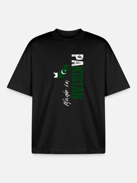 Made in Pakistan, vertical design - Boxy Heavyweight Unisex Organic T-Shirt by Stanley/Stella - black