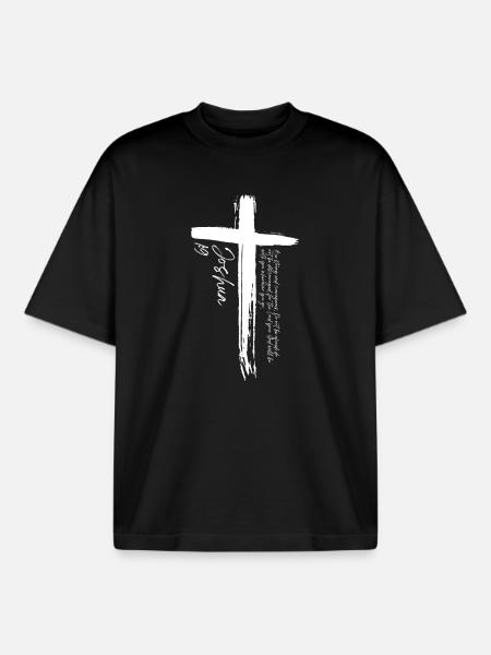 Cross - Joshua 1:9 - Boxy Heavyweight Unisex Organic T-Shirt by Stanley/Stella - black