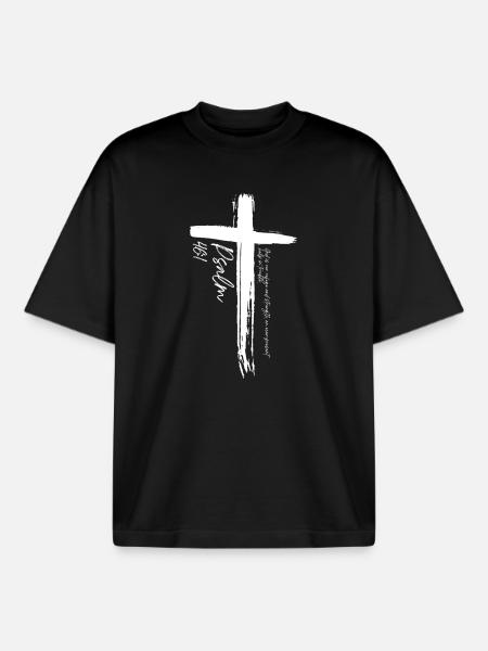Cross - Psalm 46:1 - Boxy Heavyweight Unisex Organic T-Shirt by Stanley/Stella - black