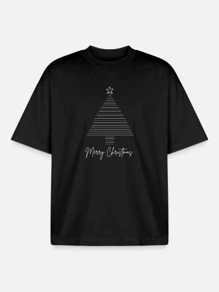 Christmas Tree - Merry Christmas - Boxy Heavyweight Unisex Organic T-Shirt by Stanley/Stella - black