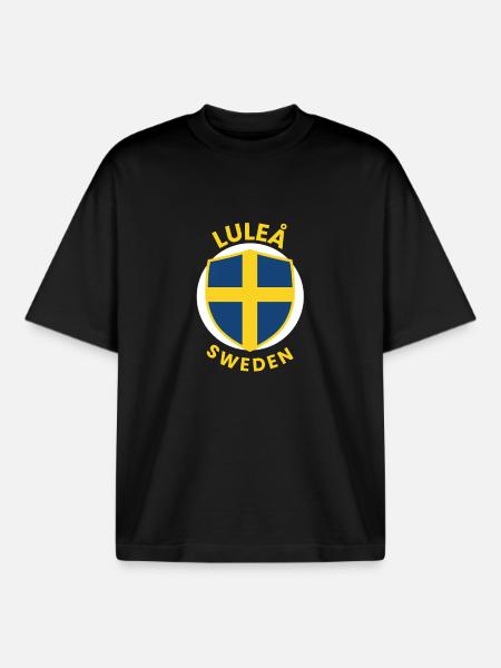 Luleå Shield Sweden Flag - Boxy Heavyweight Unisex Organic T-Shirt by Stanley/Stella - black