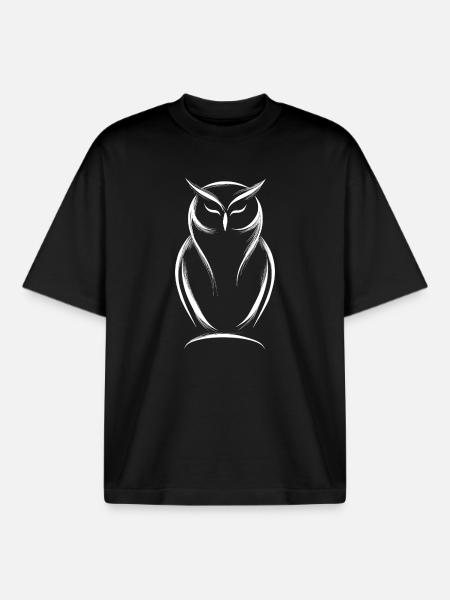 Wise owl, protective and spiritual bird - Boxy Heavyweight Unisex Organic T-Shirt by Stanley/Stella - black