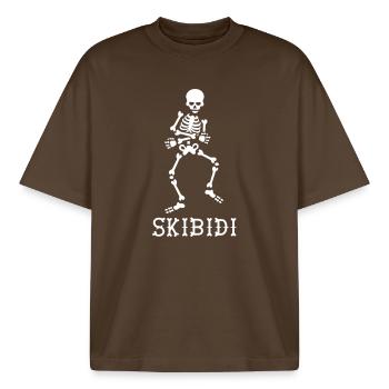#SkibidiChallenge Skibidi Tanzen Skelett Meme - Boxy Heavyweight Unisex Organic T-Shirt von Stanley/Stella - Dunkelbraun - Vorne - AI Model Male 185 light (185cm) & AI Model Female 172 dark (172cm)