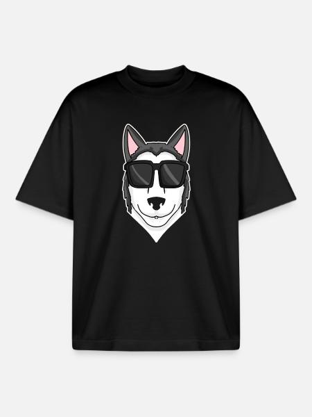 Siberian Husky dog with sunglasses - Boxy Heavyweight Unisex Organic T-Shirt by Stanley/Stella - black