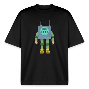 Robo-Boy - Boxy Heavyweight Unisex Organic T-Shirt by Stanley/Stella - black - Front - AI Model Male 185 light (185cm) & AI Model Female 172 dark (172cm)
