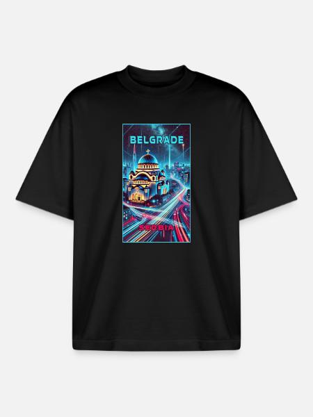 Belgrade Serbia Skyline Design - Boxy Heavyweight Unisex Organic T-Shirt by Stanley/Stella - black