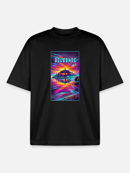 Belgrade Serbia souvenir design - Boxy Heavyweight Unisex Organic T-Shirt by Stanley/Stella - black