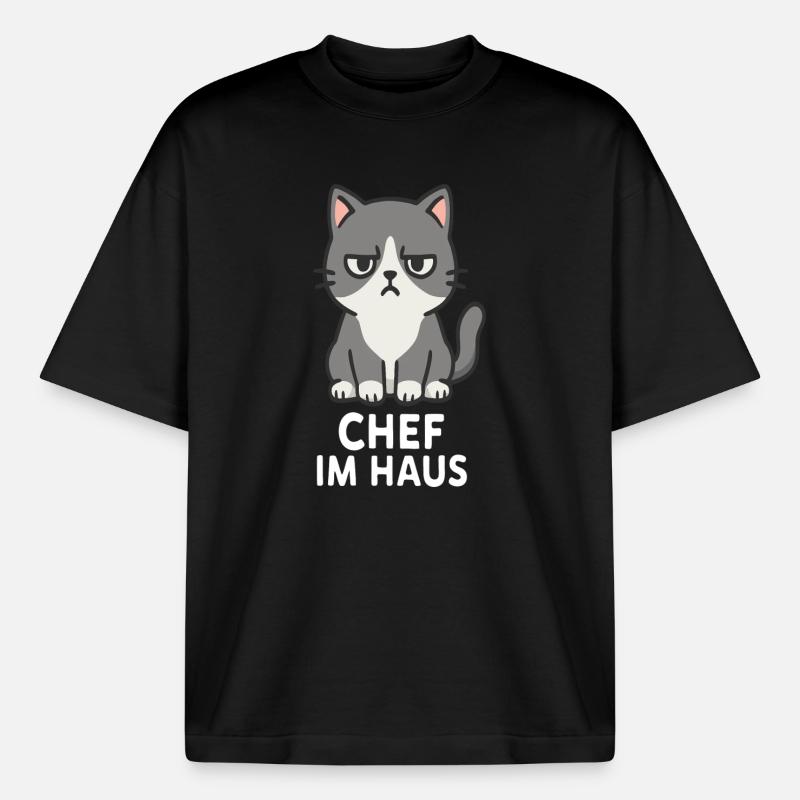 Cat with grumpy expression - Boxy Heavyweight Unisex Organic T-Shirt by Stanley/Stella - black