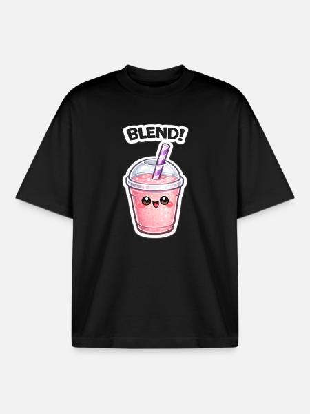 Kawaii Smoothie Mug BLEND - Boxy Heavyweight Unisex Organic T-Shirt by Stanley/Stella - black