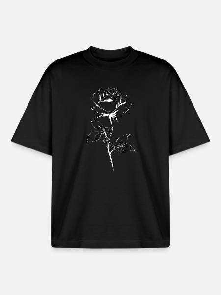 White Rose Silhouette on Black - Boxy Heavyweight Unisex Organic T-Shirt by Stanley/Stella - black
