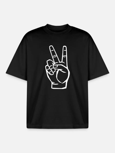 Peace Symbol - Victory Sign - Boxy Heavyweight Unisex Organic T-Shirt by Stanley/Stella - black