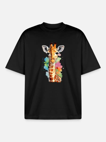 Girafe - T-shirt unisexe boxy épais biologique Stanley/Stella - noir