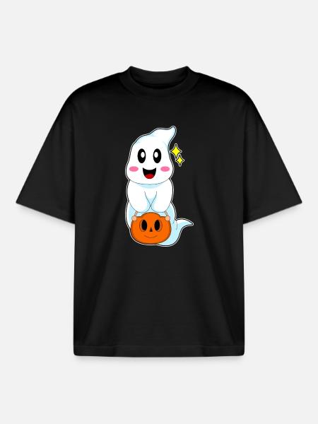 Ghost Halloween Pumpkin - Boxy Heavyweight Unisex Organic T-Shirt by Stanley/Stella - black