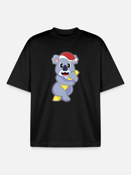 Koala Christmas Santa Hat - Boxy Heavyweight Unisex Organic T-Shirt by Stanley/Stella - black
