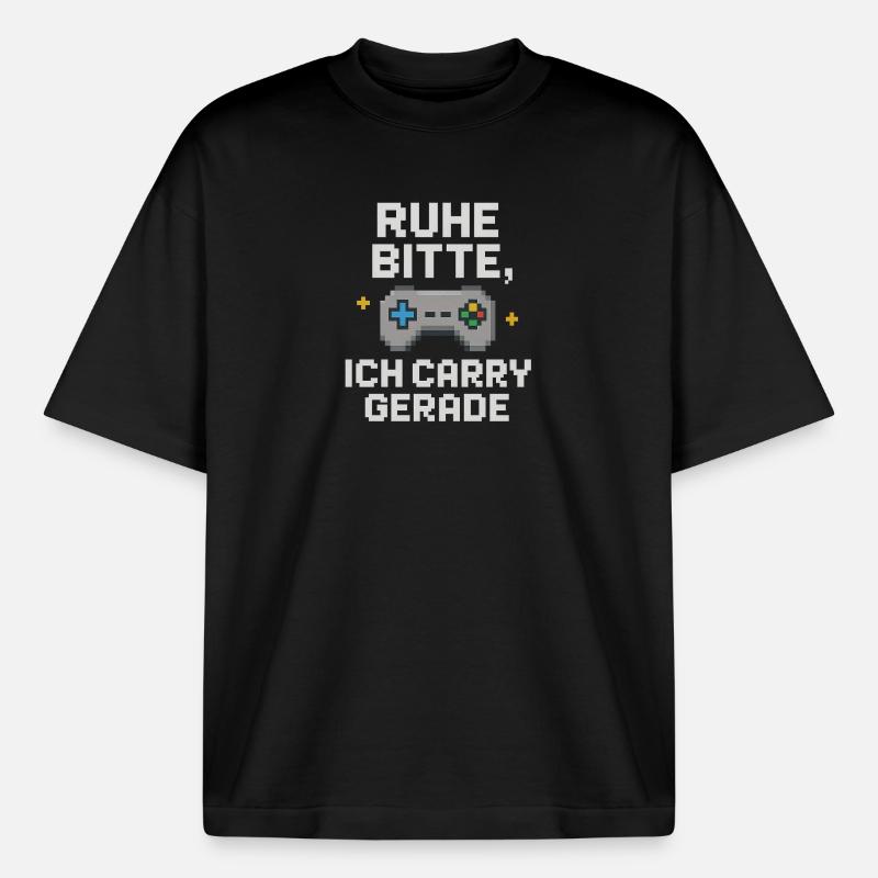 Silence Please Pixel Controller Graphics - Boxy Heavyweight Unisex Organic T-Shirt by Stanley/Stella - black