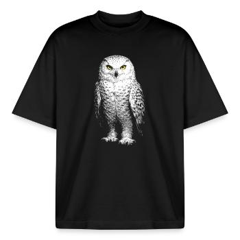 Schneeeule - Boxy Heavyweight Unisex Organic T-Shirt von Stanley/Stella - Schwarz - Vorne - AI Model Male 185 light (185cm) & AI Model Female 172 dark (172cm)