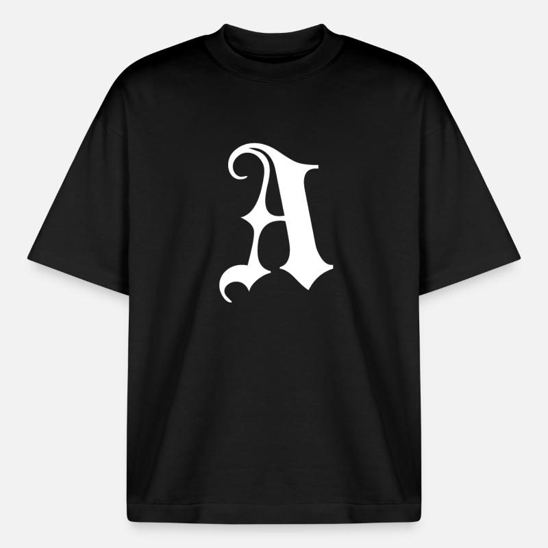 Gothic Monogram A Script - Boxy Heavyweight Unisex Organic T-Shirt by Stanley/Stella - black