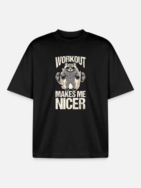 Trash Panda GYM Workout Raccoon - Boxy Heavyweight Unisex Organic T-Shirt by Stanley/Stella - black