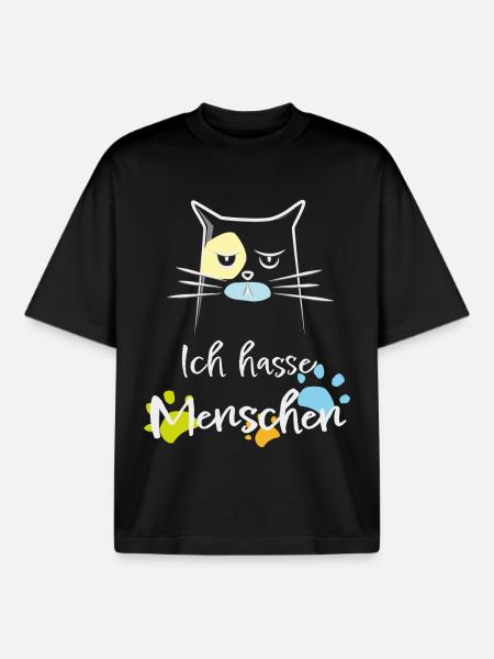 Ich hasse Menschen! Katze, Miesepeter - Boxy Heavyweight Unisex Organic T-Shirt von Stanley/Stella - Schwarz