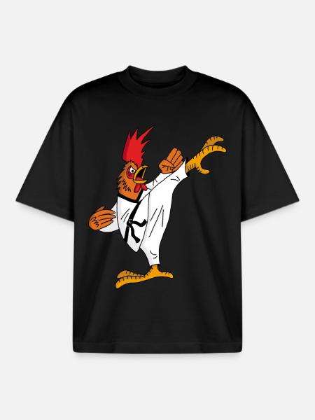 Rooster and Karate - Boxy Heavyweight Unisex Organic T-Shirt by Stanley/Stella - black