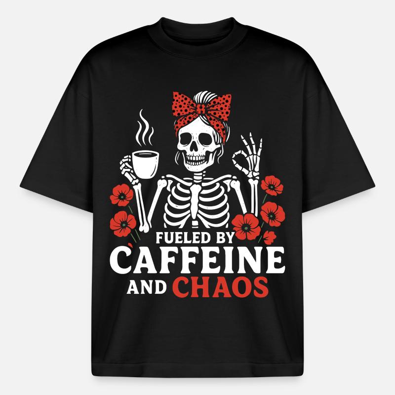 Mutter Koffein Mutter Skelett Kaffee - Boxy Heavyweight Unisex Organic T-Shirt von Stanley/Stella - Schwarz