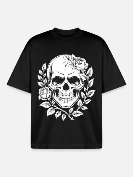 Skull with Flower Wreath - Boxy Heavyweight Unisex Organic T-Shirt by Stanley/Stella - black