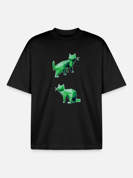 Green Geometry Cats Duo - Boxy Heavyweight Unisex Organic T-Shirt by Stanley/Stella - black