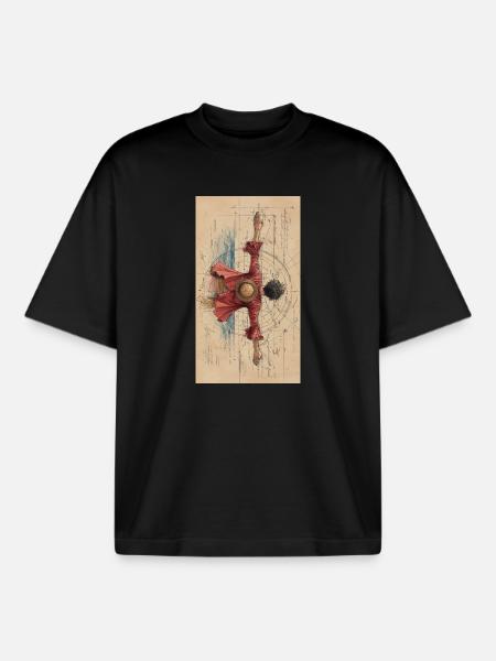 Dancing silhouette in a geometric circle - Boxy Heavyweight Unisex Organic T-Shirt by Stanley/Stella - black