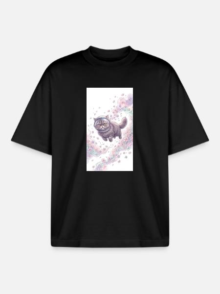 Space cat in flower magic - Boxy Heavyweight Unisex Organic T-Shirt by Stanley/Stella - black