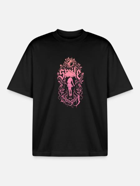 Mädchen im Blütenrankenrahmen - Boxy Heavyweight Unisex Organic T-Shirt von Stanley/Stella - Schwarz