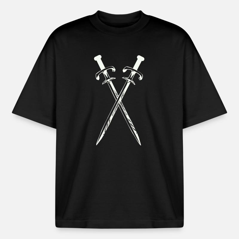 Deux épées en croix - T-shirt unisexe boxy épais biologique Stanley/Stella - noir